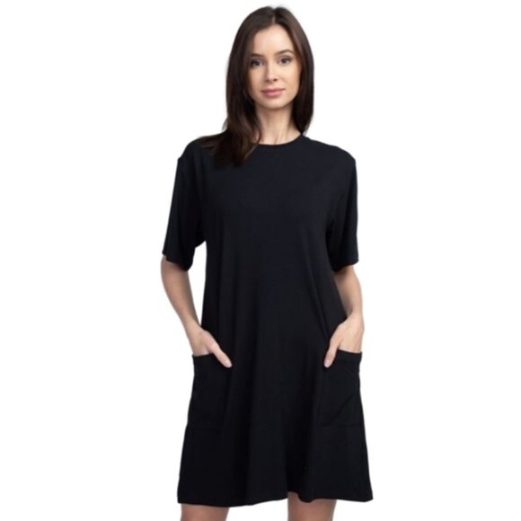 Dresses & Skirts - Women's Two Pocket T-Shirt Casual Short Dress BLK